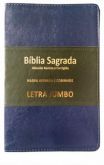 Biblia Sagrada Letra Jumbo Com Harpa Avivada e Corinhos Capa Luxo Azul/Cinza RC Com Beiras Geometric
