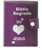 Biblia Sagrada Brochura Com Capa Modelo Botão Violeta Eu Amo jesus RC