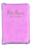 Biblia Letra Grande Formato Compacto Rosa Com Ziper Com Indice e Beiras Douradas