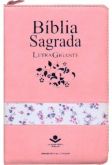 Biblia Letra Gigante Emborrachada Capa Ziper Rosa/Floral RC Com As Palavras de Jesus em Vermelho + I