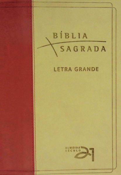 Bíblia Sagrada Almeida Século 21 Letra Grande Luxo Capa Vermelha e Areia Com Indice