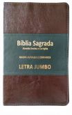 Biblia Sagrada Letra Jumbo Com Harpa Avivada e Corinhos Capa Luxo Marrom Marrom/Cinza RC