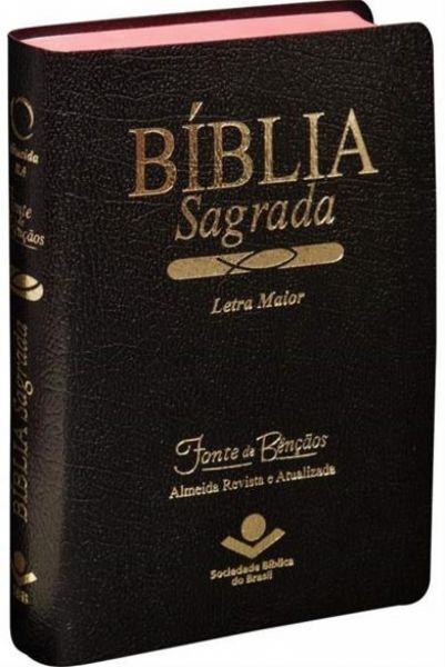 Biblia Sagrada Letra Maior Fonte de Benção Capa Luxo em Couro Sintetico Preta RA