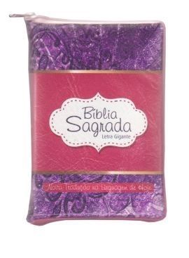 Biblia Sagrada NTLH com ziper,indice-cor roxa e pink