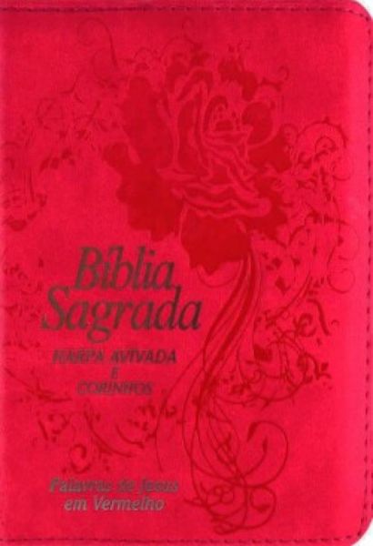 Biblia Sagrada Letra Grande Formato Compacto Com Harpa Capa Nobre Ziper Pink Com Beiras Floridas RC