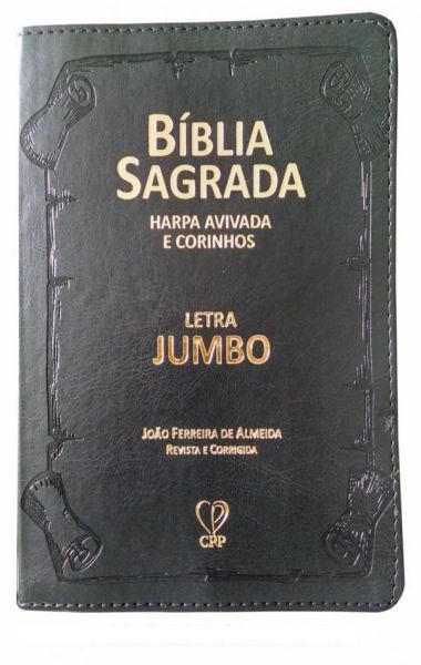 Biblia Sagrada Letra Jumbo Com Harpa Avivada e Corinhos Capa Luxo Preta Classica Com Beiras Geometri