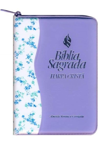 BÍBLIA SAGRADA - HARPA CRISTÃ - ZÍPER - LILÁS FLORAL