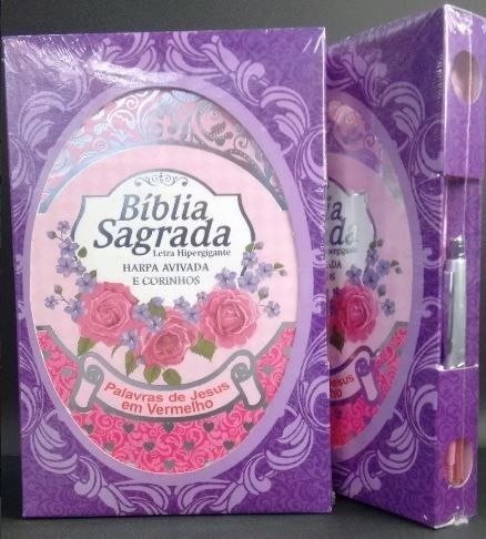 Bíblia Letra Hipergigante Harpa Corinhos Luxo Floral Rosa Pink