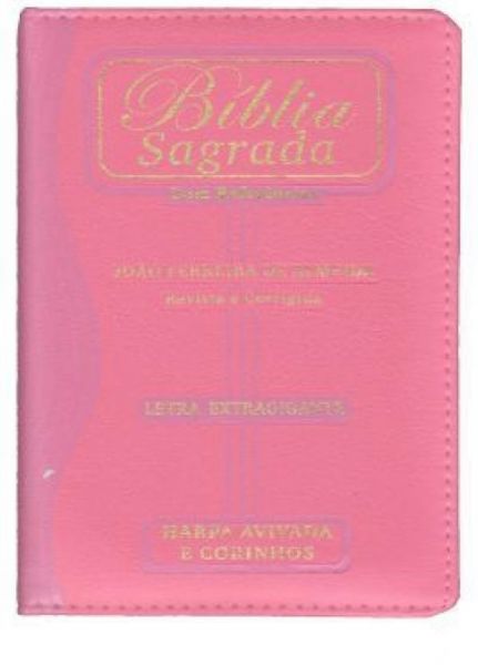 Biblia Letra Extra Gigante Com Harpa Avivada e Corinhos Capa Especial Ziper Rosa RC